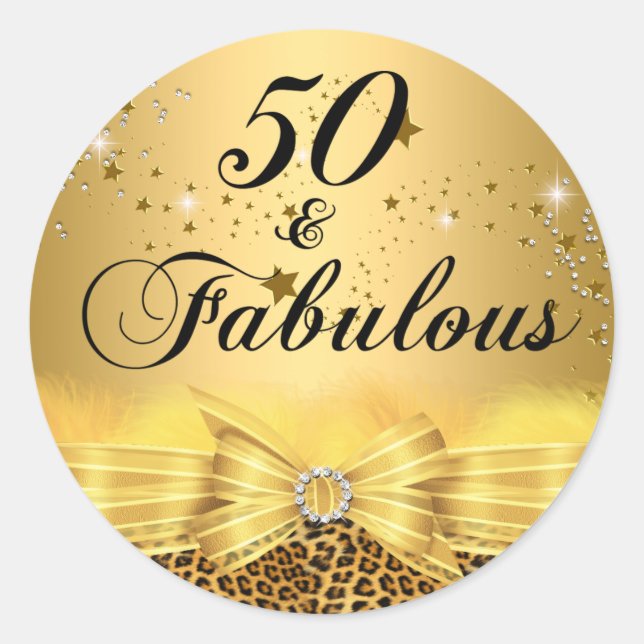 Leopard Print Bow 50 & Fabulous Birthday Sticker (Front)