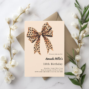 Leopard print bow brown beige birthday invitation