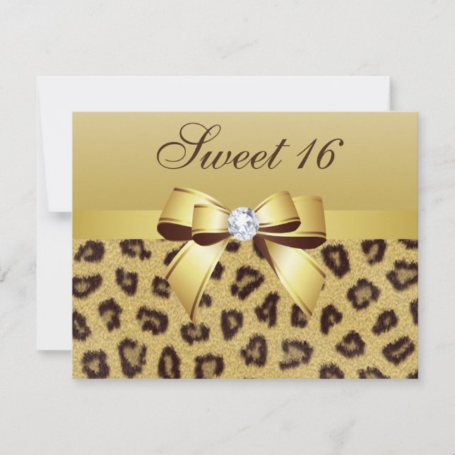 Leopard Print, Bow & Diamond Sweet 16 Invitation (Front)