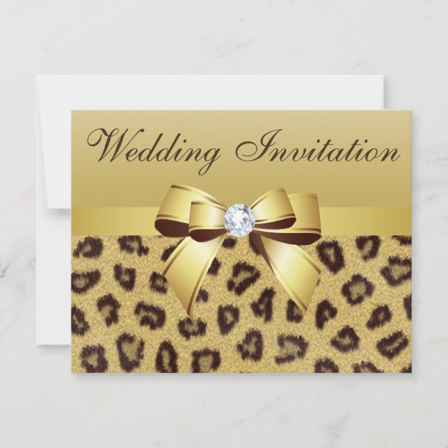 Leopard Print, Bow & Diamond  Wedding Invitation (Front)
