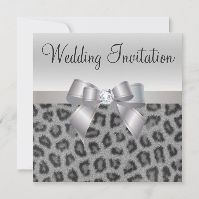Leopard Print, Bow & Diamond  Wedding Invites (Front)