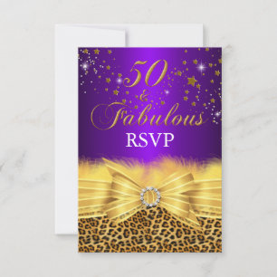 Leopard Print & Bow Purple 50 & Fabulous RSVP Card
