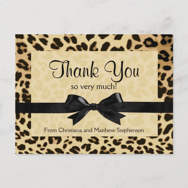 Leopard Print Bow Thank You Note Postcard (Front)