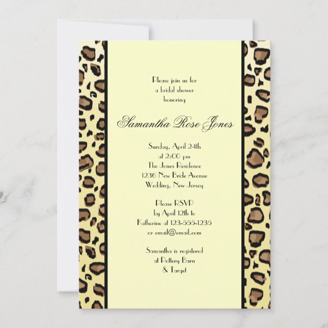 Leopard Print Bridal Shower Invitation Two Stripes (Front)