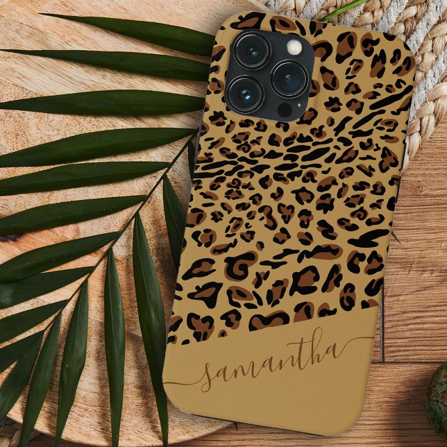 Leopard Print Brown Black Elegant Script Name Case-Mate iPhone Case (Creator Uploaded)