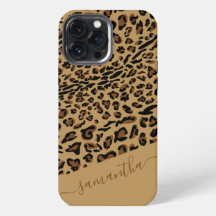 Leopard Print Brown Black Elegant Script Name iPhone 13 Pro Max Case