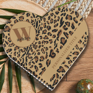 Leopard Print Brown Black Monogrammed Heart Shaped Notebook