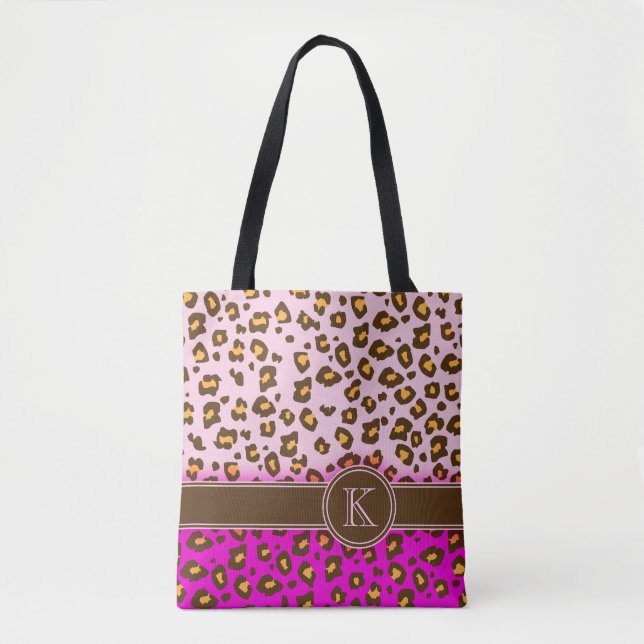 Leopard print brown pink monogram animal print bag (Front)