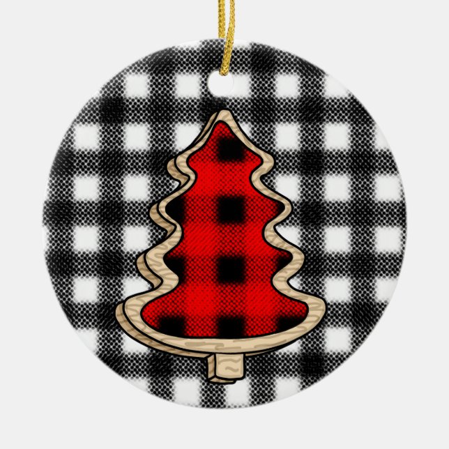 Leopard Print, Buffalo Plaid, Christmas Trees    Ceramic Tree Decoration (Front)