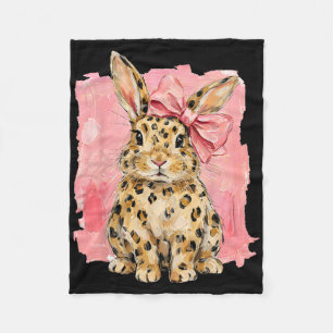 Leopard Print Bunny With Pink Bow Cute Spring East Fleece Blanket
