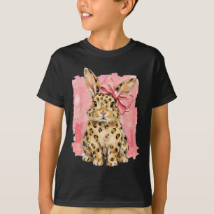 Leopard Print Bunny With Pink Bow Cute Spring East T-Shirt