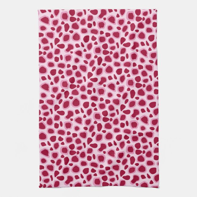 Leopard Print - Burgundy and Pink Tea Towel (Vertical)