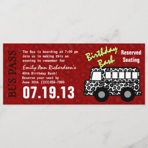 Leopard Print Bus Pass Birthday Party Programme