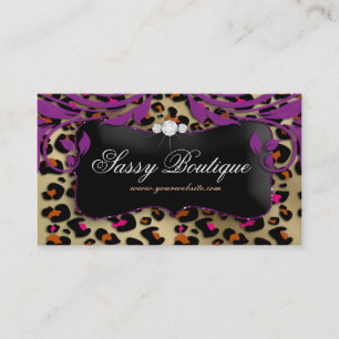 Leopard Print Business Card Purple Swirls