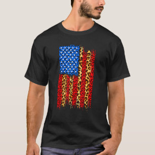Leopard Print Cheetah American Flag 4th Of July In T-Shirt