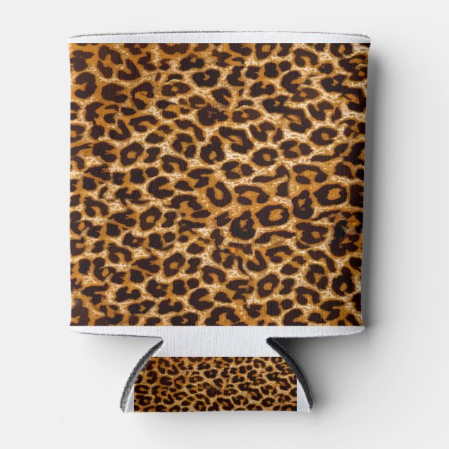 Leopard print, cheetah print, pink, girly can cooler (Front)