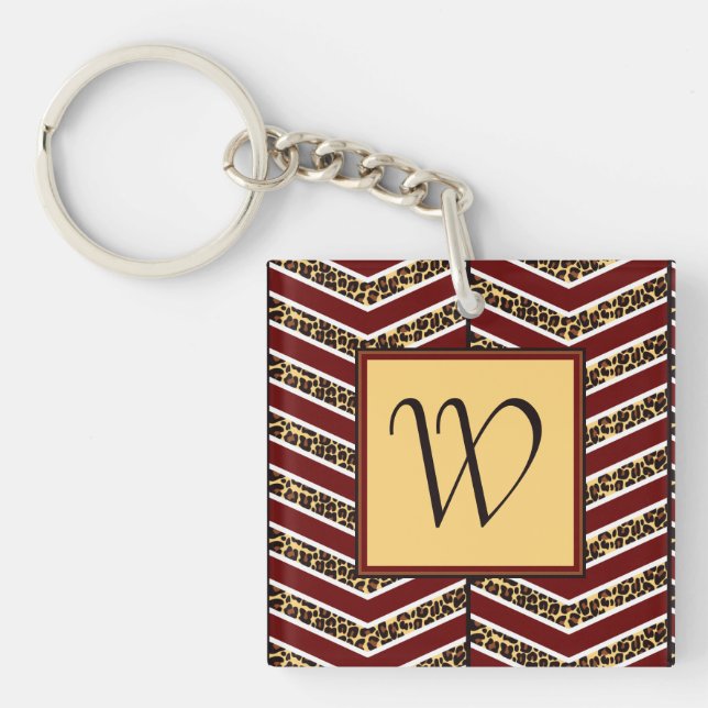 Leopard Print Chevron Acrylic Keychain (Front)
