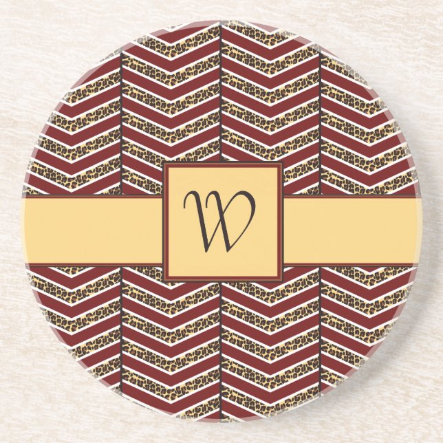 Leopard Print Chevron Sandstone Coaster (Front)