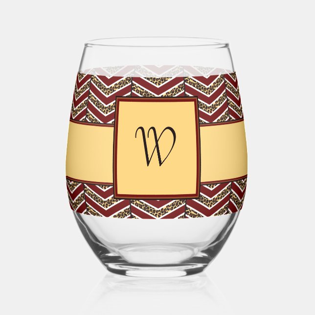 Leopard Print Chevron Stemless Wine Glass (Front)