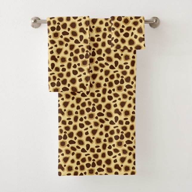 Leopard Print, Chocolate Brown and Camel Tan Bath Towel Set (Insitu)