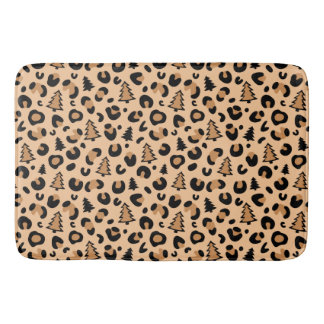Leopard Print Christmas Pattern Bath Mat