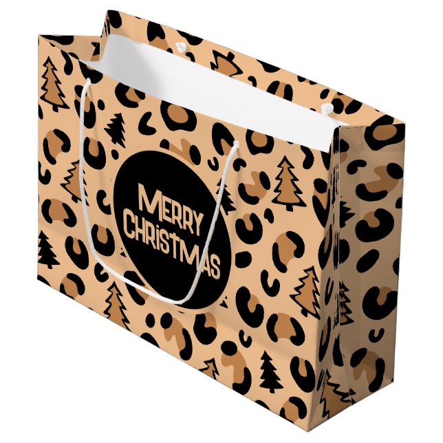 Leopard Print Christmas Pattern Large Gift Bag (Front Angled)