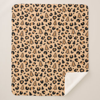 Leopard Print Christmas Pattern Sherpa Blanket