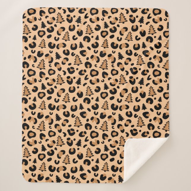 Leopard Print Christmas Pattern Sherpa Blanket (Front)