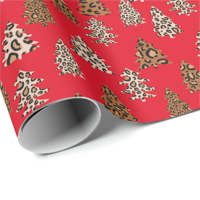 Leopard Print Christmas red Wrapping Paper (Roll Corner)