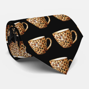 Leopard Print Coffee Cup Neck Tie