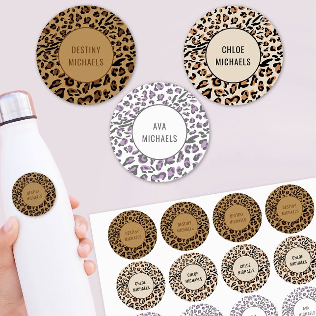 Leopard Print Colour Coded Waterproof Round Name (Creator Uploaded)