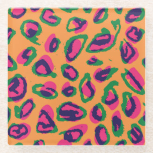 Leopard Print, Colourful Animal Pattern. Glass Coaster
