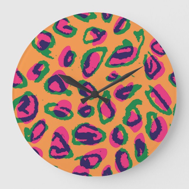 Leopard Print, Colourful Animal Pattern. Large Clock (Front)