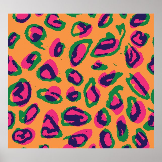 Leopard Print, Colourful Animal Pattern. Poster (Front)