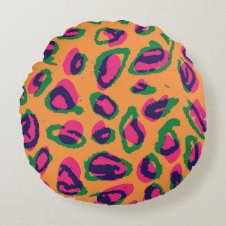 Leopard Print, Colourful Animal Pattern. Round Cushion