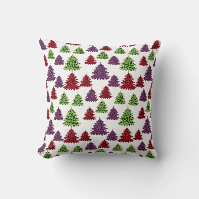 Leopard Print Colourful Merry Christmas Trees  Cushion (Front)