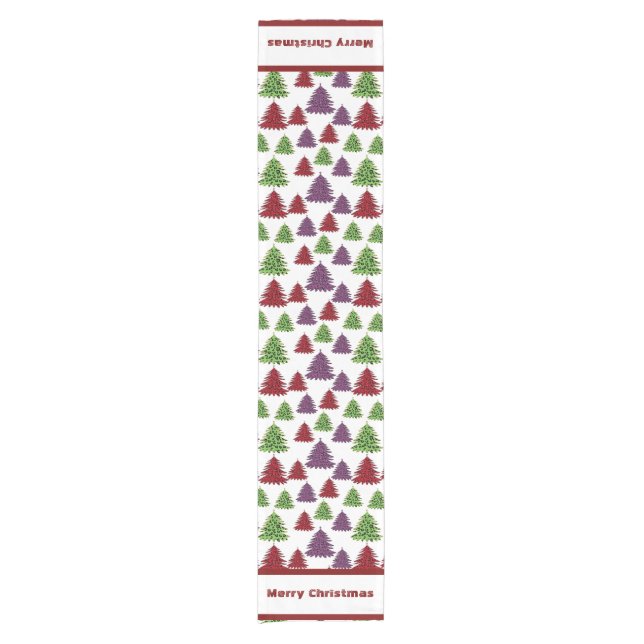 Leopard Print Colourful Trees Merry Christmas  Short Table Runner (Front)