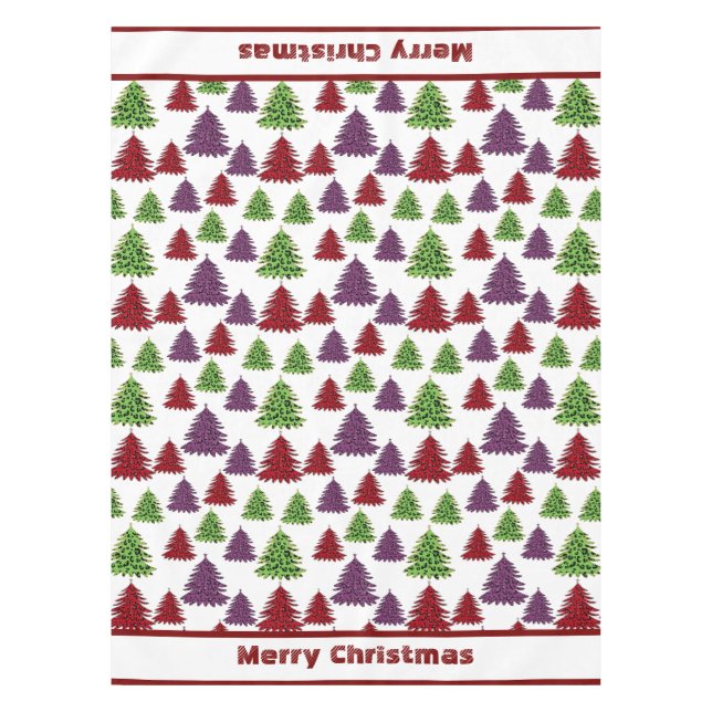 Leopard Print Colourful Trees Merry Christmas  Tablecloth (Front)