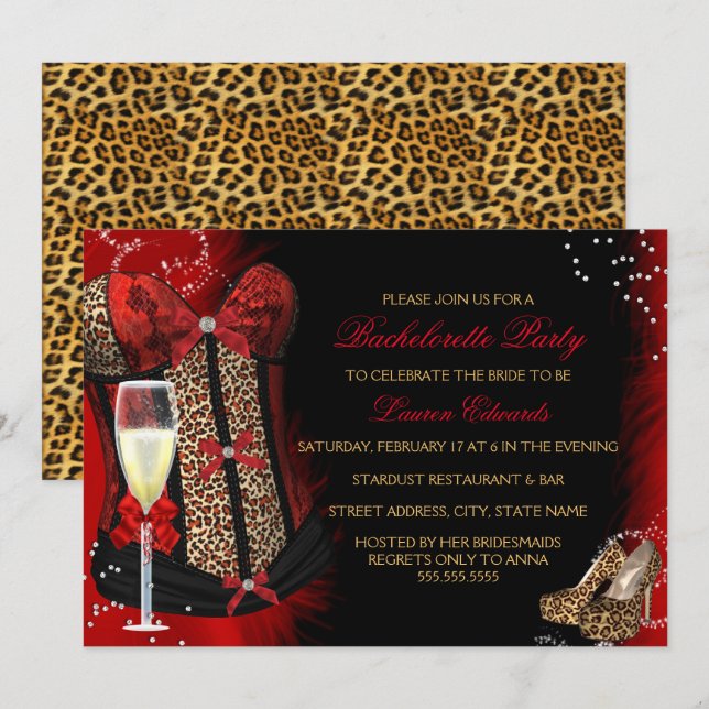Leopard Print Corset Bachelorette Party Invitation (Front/Back)