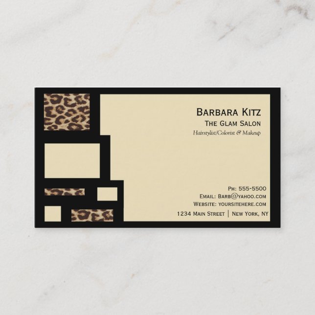 Leopard Print Cream Colour Block Business Cards (Front)