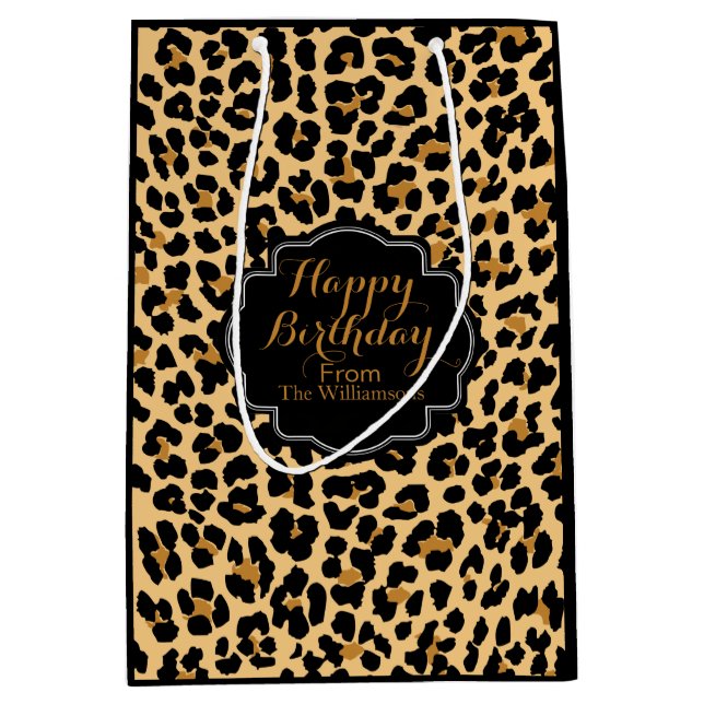 Leopard Print Custom Happy Birthday Gift Bag (Front)
