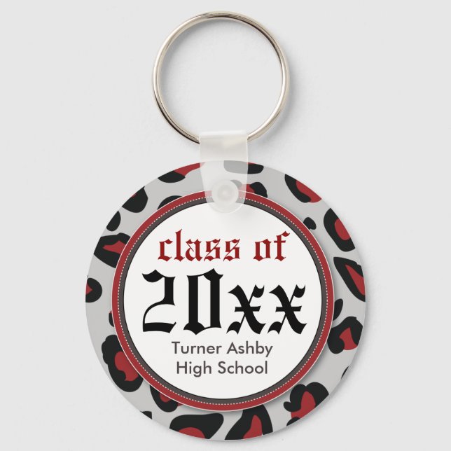 Leopard Print Customised Graduation Keychain red (Front)