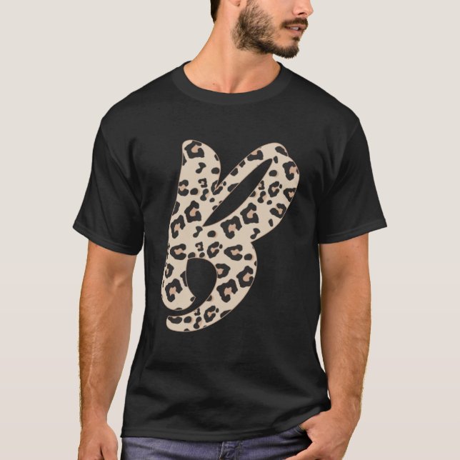 Leopard Print Cute Initial Letter B Monogram Adult T-Shirt (Front)