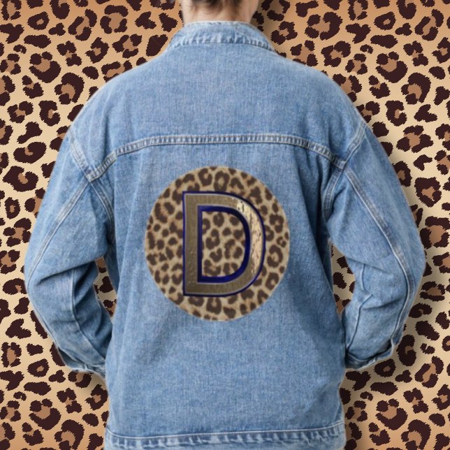 Leopard Print D Blue Womens Denim Jean Jacket (Creator Uploaded)