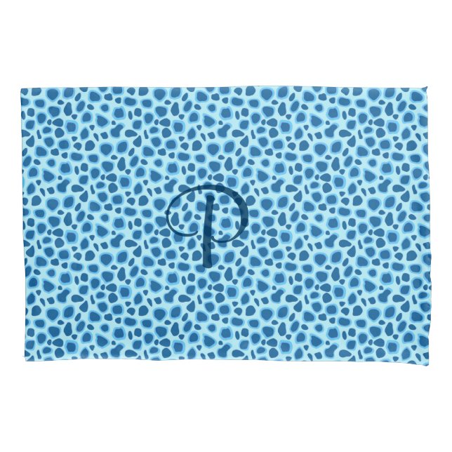 Leopard Print - Dark Cobalt and Sky blue Pillowcase (Front)