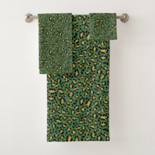 Leopard print_denser on cozy green bath towel set