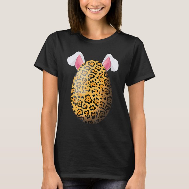 Leopard Print Egg Flowers Girls Women Happy Easter T-Shirt (Front)