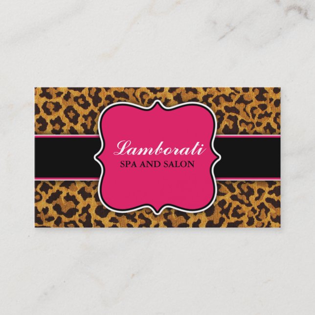Leopard Print Elegant Modern Classy Hot Pink Business Card (Front)