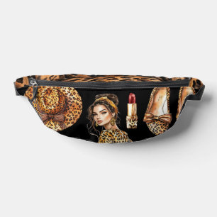 Leopard Print Fashion Black Background Bum Bags