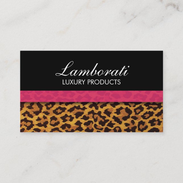 Leopard Print Fashion Designer Elegant Modern Pink Business Card (Front)